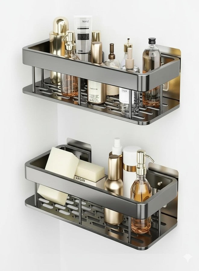 Austell Pack of 2 Aluminium Self Adhesive Bathroom Shelf for Wall Shelf Organizer Wall Mounted Bathroom Shelves, Rack Holder Stand for Bathroom Accessories Organiser Without Drill - Image 1